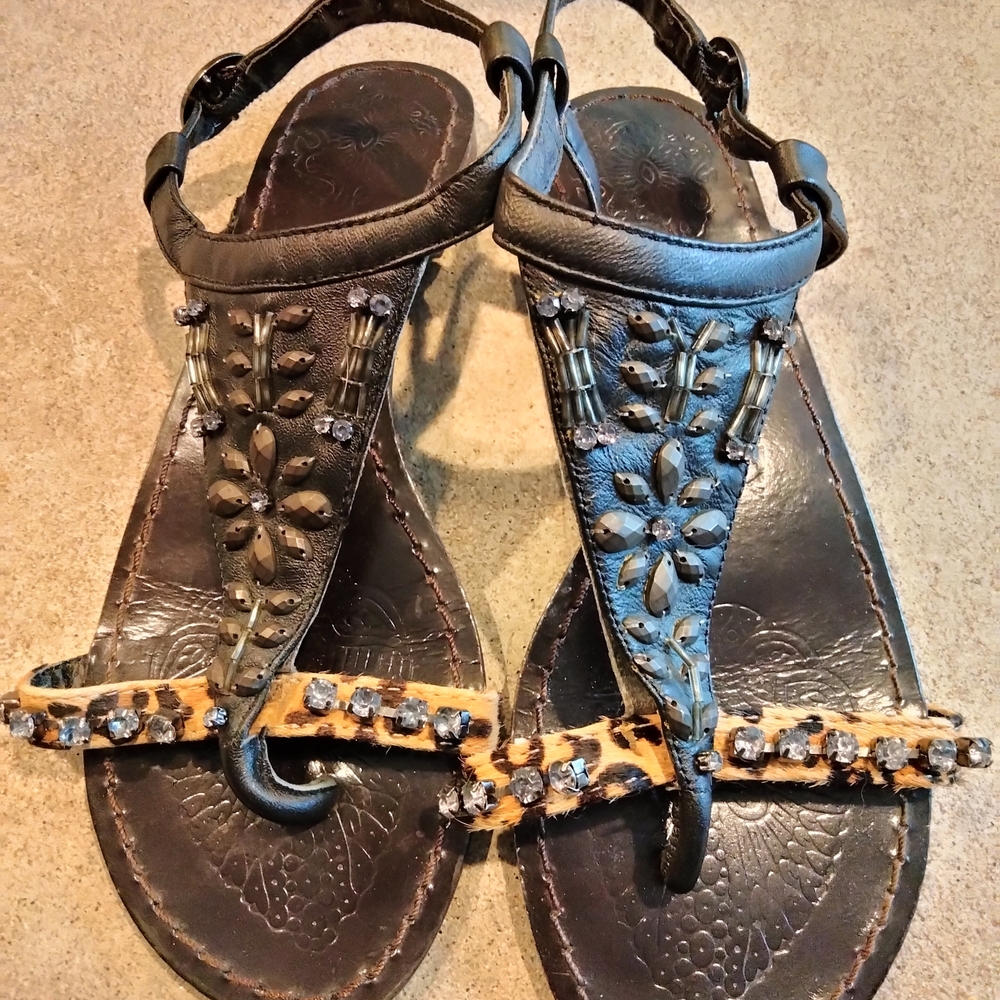Naughty Monkey Black and Brown Embellished Sandals